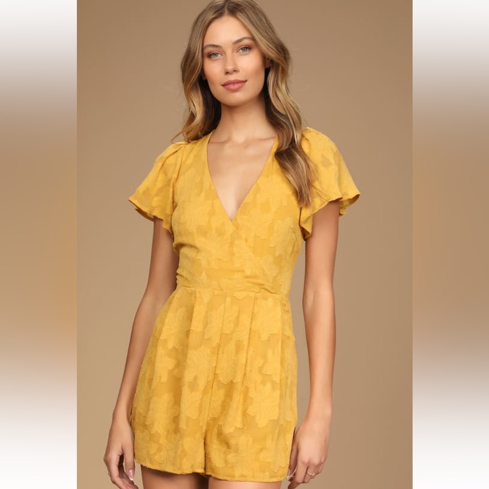 Lovely Times Yellow Floral Burnout Backless Romper